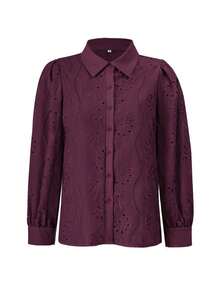 Blusa blanca de mujer, blusa blanca de manga larga con empuñadura de unicolor bordada, adecuada para uso diario, viajes, Día de la Madre, cumpleaños y fiestas en la playa - Rojo violeta - Ver 4