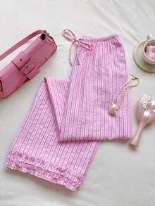 Pantalones a rayas rosas para mujer, vacaciones de verano - Rosa 3 - Ver 6
