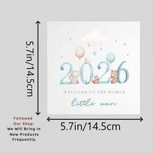 بطاقة طفل ولد لعام 2026، مزودة بظرف من ورق الكرافت، بنمط حيوانات الغابة بأسلوب مائي، رسالة بركة الولادة "مرحبًا بك في هذا العالم"، بطاقة تذكارية للمولود الجديد باللون الأزرق الفاتح - A - مشاهدة 2