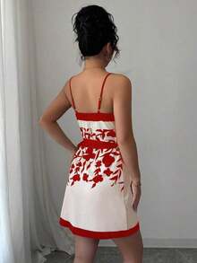 Vestido mini sexy y elegante con cuello en V estilo envolvente y estampado para mujeres - Multicolor - Ver 8