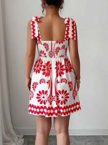 Vestido de tirantes sin mangas con estampado floral, diseño de corbata, que ceñe la cintura, para mujer, nueva moda casual para primavera/verano - Multicolor - Ver 2