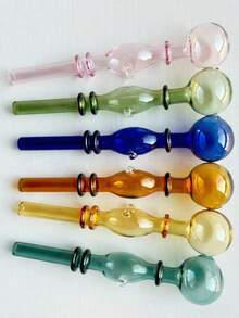 [$2.99 Shipping Included On All Items][6-Pack] 6" Reusable Colorful Glass Straws With 30mm Extra-Large Bulb Top, Heat-Resistant Contoured Decorative Drinking Tubes For Beverages & Juice, Includes Cleaning Brush - B - View 3