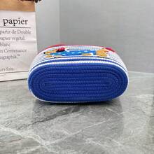 1 chiếc túi xách tay bằng dây cotton ngoài trời sọc đỏ xanh dương, sọc xanh dương cam, túi đeo vai dệt kim dung tích lớn dùng trong gia đình, giỏ quà tặng - Xem 7