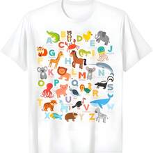 Camiseta de aprendizaje de alfabeto animal ABCs para, adultos1 - Blanco - Ver 1
