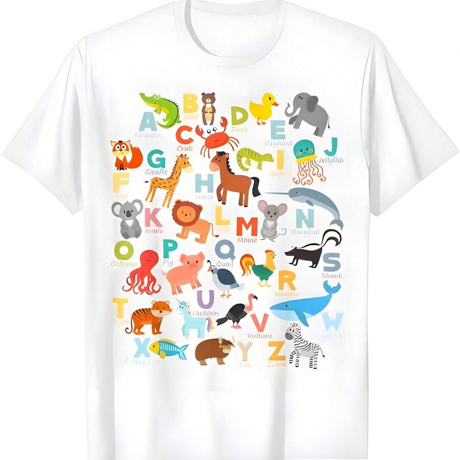 Camiseta de aprendizaje de alfabeto animal ABCs para, adultos1 - Blanco - Ver 1