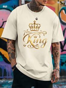 Men's Crew Neck T-Shirt, 100% Cotton, Graphic Print, Breathable And Lightweight Fabric, Machine Washable, Casual Style Ideal For Everyday Wear, Outings And Dates All Year Round - 白色 - 查看 2