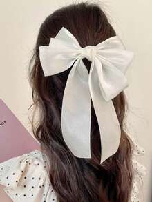 1pc Sweet Versatile Satin Ribbon Bow Hair Clip, High-End Elegant Glitter Mesh Ribbon Bow Barrette, Graceful Soft Bowknot Hair Accessory For Spring,Hair Claws,Bobby Pin - Beige - View 2