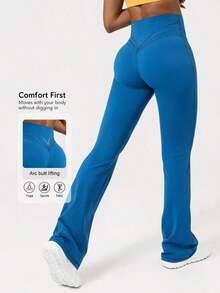 2026 Sodalemon Women's Black Slim Fit Flared Yoga Sweatpants For Spring - 藍色的 - 查看 1