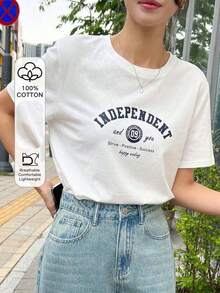 Graphic Short-Sleeve T-Shirt, Casual T-Shirts For Women, Cotton T-Shirts, Summer Tops For Women, Fun Print T-Shirts For Women, Soft And Comfortable T-Shirts For Everyday Wear, Daily Gift, T-Shirt. Summer Top For Women. - 白色的 - 查看 10