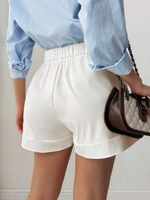 Pantalones cortos flojos de unicolor de verano para mujer - Blanco - Ver 2