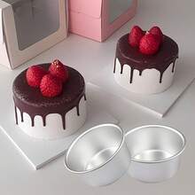 Khuôn bánh tròn mini 4 inch bằng nhôm với đáy có thể tháo rời, thiết kế dễ lấy bánh ra và bề mặt chống trầy xước – Hoàn hảo cho đám cưới, ngày lễ và dụng cụ làm bánh tại nhà, khuôn bánh Giáng sinh và Ngày Valentine. - Nhiều màu - Xem 10