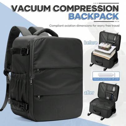 Vacuum Compression Carry On Backpack, Airplane Approved Luggage With 50% More Space, Water Resistant Laptop Backpack, Fits 14-15.6 Inch Notebook, Lightweight Casual Daypack With Multiple Pockets & Anti-Theft Design, Breathable Shoulder Strap, Multi-Color Available, Perfect For School, Work & Travel