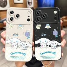 SANRIO スマホケース - サンリオスマホケース - 大きいきな耳の犬のハンドルスマホケース、キュートで愛らしいコミックスタイルクリエイティブパターンスマホケース、マットな手のタッチりのスマホケース、 17、16 PRO、15 PLUS、14 PRO MAX、13、12、11に適しています。 - ブラック - チェックする 1