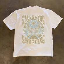Ropa de hombre de alta calidad, camisa de manga corta Sun God, estilo unisex de verano, estilo casual americano, top estampado transfronterizo. WNLT - 250 g Algodón puro - Templo del Sol blanco - Ver 1