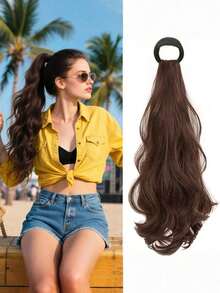 1 Pacote Extensão de Cabelo Rabo de Cavalo Ondulado de 45cm, Peça de Cabelo Sintético com Faixa Elástica, Cabelo Falso Encaracolado Natural para Mulheres, Uso Diário/Festa/Encontro, Preto/Marrom/Castanho/Marrom Escuro, Presente para Ela, Rabo de Cavalo Falso Ondulado Natural com Scrunchie Elástico, Extensão de Cabelo Rabo de Cavalo Fofo e Despojado para Mulheres, Rabo de Cavalo Sintético com Amarração - Multicolorido - Visão 2