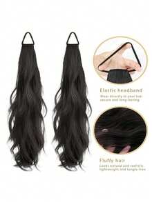 1 Pacote Extensão de Cabelo Rabo de Cavalo Ondulado de 45cm, Peça de Cabelo Sintético com Faixa Elástica, Cabelo Falso Encaracolado Natural para Mulheres, Uso Diário/Festa/Encontro, Preto/Marrom/Castanho/Marrom Escuro, Presente para Ela, Rabo de Cavalo Falso Ondulado Natural com Scrunchie Elástico, Extensão de Cabelo Rabo de Cavalo Fofo e Despojado para Mulheres, Rabo de Cavalo Sintético com Amarração - Multicolorido - Visão 3