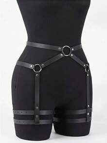 1pc Women's Sexy Rivet Garter Belt, PU Leather Thigh Garter, Gothic Style Accessory For Carnival Costume - Black - View 1