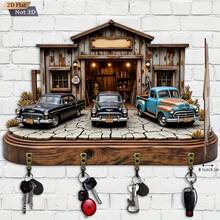 2D Retro Motorcycle Repair Theme Key Hook, Wooden Multifunctional Home Key Rack With 4 Hooks, Wall Decor, Porch Decor, Room Decor, Villa Decor, All-Season Home Decor - Multicolor - View 6
