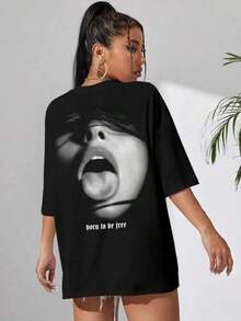 Camiseta de manga corta estampada de estilo americano, moderna, holgada, versátil, de algodón puro, estilo retro de verano. - Negro - Ver 2