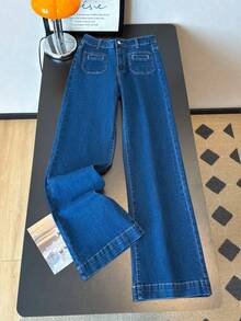 ALO FASHION Elegantes jeans largos de mezclilla lavada estilo boho con pierna ancha y tejido elástico. - azul real - Ver 1