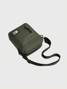 Men's Canvas Crossbody Bag With Pendant, Colorblock Mini Shoulder Bag Phone Pouch - Green - View 4