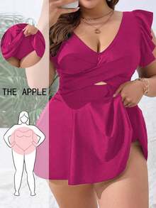 Swim Lushoire Vestido de playa casual con pliegues de unicolor para mujer de talla grande - Rosa Fucsia - Ver 1