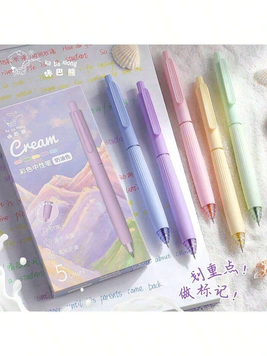 5支/盒 马卡龙色中性笔，0.5毫米笔尖，适用于记笔记、高亮、下划线 - A - 查看 1