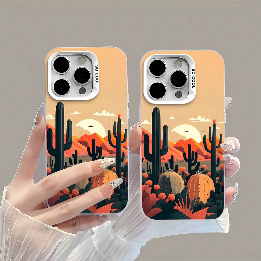 Cactus verde oscuro, atardecer naranja en el desiertofunda de teléfono Fundas compatibles con ,Apple,VIVO,OPPO,,, y Honor.Fabricadas en silicona TPU,ofrecen protección contra golpes y caídas. - Blanco - Ver 1