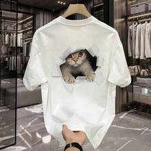 [10% de Descuento]Tienda Outlet: Camiseta de Manga Corta Estilo Americano, Corte Holgado, Cuello Redondo - Negro - Ver 7