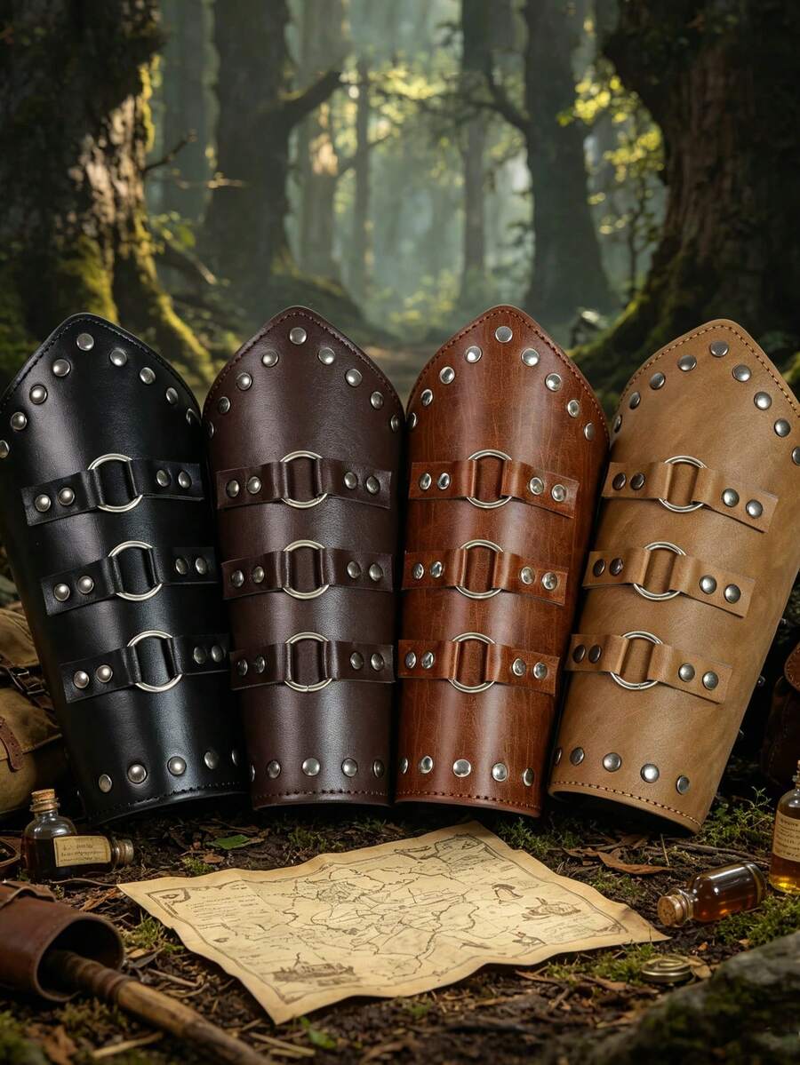 1 pieza Brazalete de cuero de PU estilo vikingo medieval, brazalete histórico de caballero del Renacimiento, adecuado para el mercado vikingo del Renacimiento, juegos de rol, accesorios de disfraz de Halloween - D - Ver 1