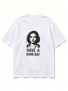 Envío local:Camiseta Gráfica "Have a Good Day" para Mujer, Top Blanco Oversize con Diseño de Mujer en Estilo Grunge, Ideal para Estilo Aesthetic y Salidas Urbanas - Blanco - Ver 3