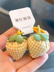 Bộ 2 chiếc dây buộc tóc scrunchie bông hình dâu tây, dây buộc tóc co giãn họa tiết kẻ caro, băng buộc tóc không đường may thủ công, phù hợp cho bé gái - Nhiều màu - Xem 7