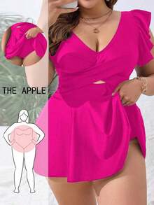 Swim Lushoire Vestido de playa casual con pliegues de unicolor para mujer de talla grande - Rosa - Ver 7