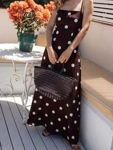Vestido de verano elegante y casual para fiesta, con lunares, recortes y retorcido, ideal para vacaciones en la playa - Cafetería - Ver 1