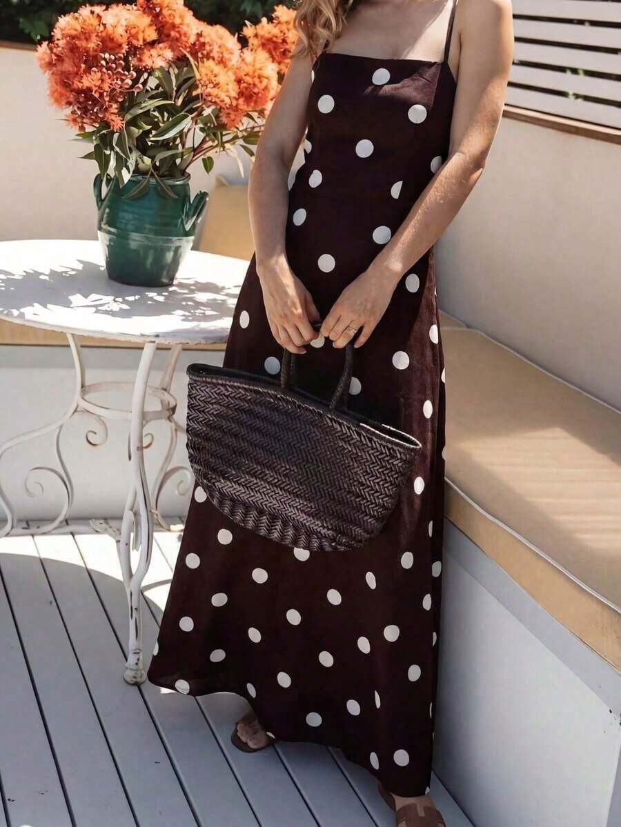 Vestido de verano elegante y casual para fiesta, con lunares, recortes y retorcido, ideal para vacaciones en la playa - Cafetería - Ver 1