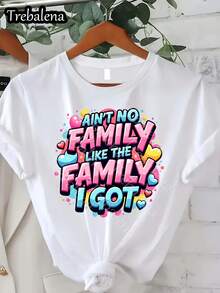 Talla Grande - Camiseta de Cuello Redondo Talla Grande con Letras Coloridas "No Hay Familia Como la Que Tengo" - Camiseta de Manga Corta Talla Grande - Top Casual de Moda para Verano y Primavera - Ropa de Mujer para el Día de la Madre/Día de los Caídos/Juneteenth 0XL-4XL - Blanco3 - Ver 6