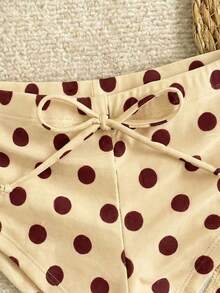 Nuevo conjunto de bikini con estampado de lunares sexy, espalda descubierta y lazo, con tirantes de espagueti para playa y piscina en vacaciones - Beis - Ver 3