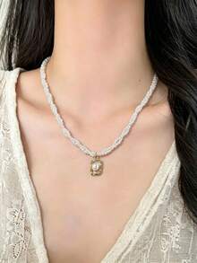 1 chiếc vòng cổ choker ngọc trai giả cao cấp, thanh lịch, nhẹ nhàng, đa năng, tối giản, độc đáo kiểu Pháp, phù hợp cho nữ giới đeo hàng ngày, hẹn hò, cưới hỏi, lễ hội và dự tiệc. - Vòng cổ ngọc trai hình học - Xem 6