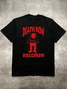 Graphic T-Shirt By Death Row Apparel - Heavy Duty Design In Black With Red Print, Lightweight All-Season T-Shirt, Urban Wear, Washable, Everyday Essential For Music Fans, Comfortable Cotton T-Shirt - 黑色 - 查看 1