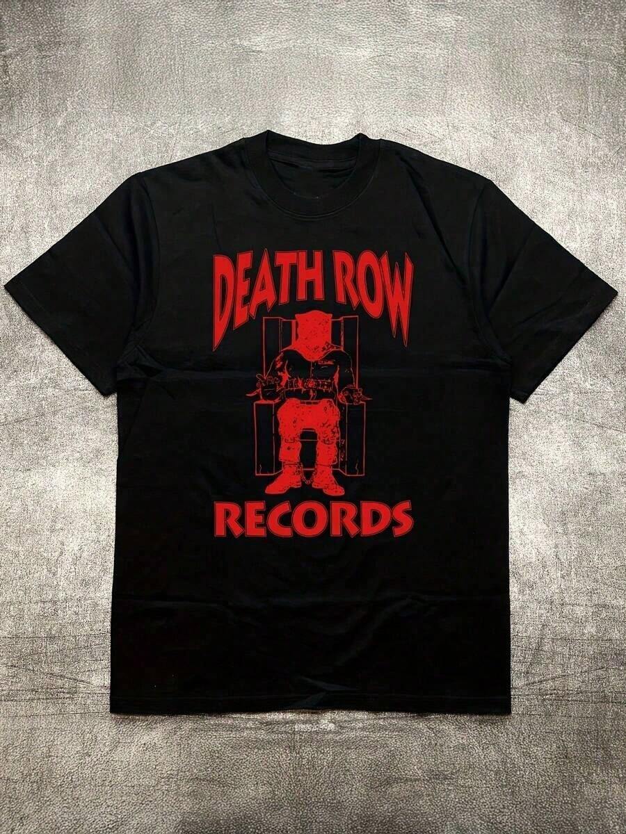 Graphic T-Shirt By Death Row Apparel - Heavy Duty Design In Black With Red Print, Lightweight All-Season T-Shirt, Urban Wear, Washable, Everyday Essential For Music Fans, Comfortable Cotton T-Shirt - 黑色 - 查看 1
