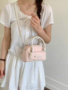 Contrast Color Handbag, New Arrival Patchwork Shoulder Bag, Commuting Crossbody Bag - Pink - View 3