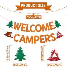 1 Set Welcome Campers Orange Glitter Banner - Camping Theme Birthday Bachelorette Party Decor, Family Camp Day Party Decor, Forest Adventure Decorations - Welcome Campers - View 7
