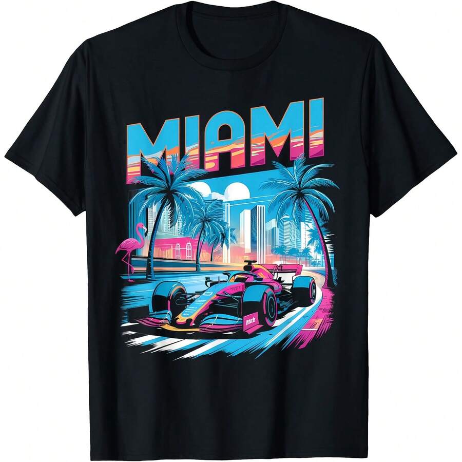 Miami Racing Gifts Men Women Race Car Racer Driver T-Shirt - Black - View 1