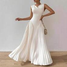 Vestido largo de mujer con pliegues y cintura ajustada de moda nuevo elegante vestido de fiesta vestido de noche vestido formal para mujer - Blanco - Ver 1