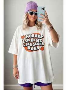 1 Piece Unisex Loose Fit Short Sleeve T-Shirt, 180g, Crew Neck, 100% Pure Cotton, Designed By Y2K Artists In The Bababask Style, Casual And Versatile, With Celebrity Print, Ideal For Urban Style, Daily Outings, Camping, Concerts And Hip-Hop, Rock And Rap Events, Perfect For Festivals, Autumn And Year-Round Wear, Special Offer On Plus Sizes For Women - 白色8 - 查看 6