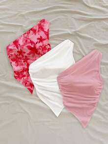 4 piezas Conjunto de blusas sin mangas de unicolor y hombros asimétricos versátiles para mujer, adecuadas para vacaciones - Multicolor 6 - Ver 5