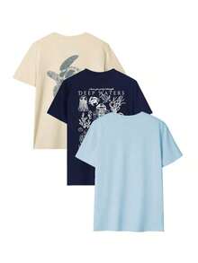 3 piezas Camisetas gráficas de estilo vacacional para mujer, de corte holgado, de manga corta y cuello redondo, ligeras y transpirables, impresas con "ALOHA", "ISLAND TIME", "TAKE ME TO THE MOUNTAINS", etc. , camisetas casuales bohemias, adecuadas para viajes a la playa, campamento, salidas de verano, picnic y uso diario - Multicolor 4 - Ver 3