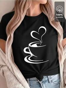 Coffee Heart Steam Black Print - Playera 100% Algodón - Negro - Ver 6