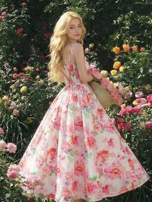 Vestido midi plisado elegante con estampado floral para mujer - Multicolor - Ver 10