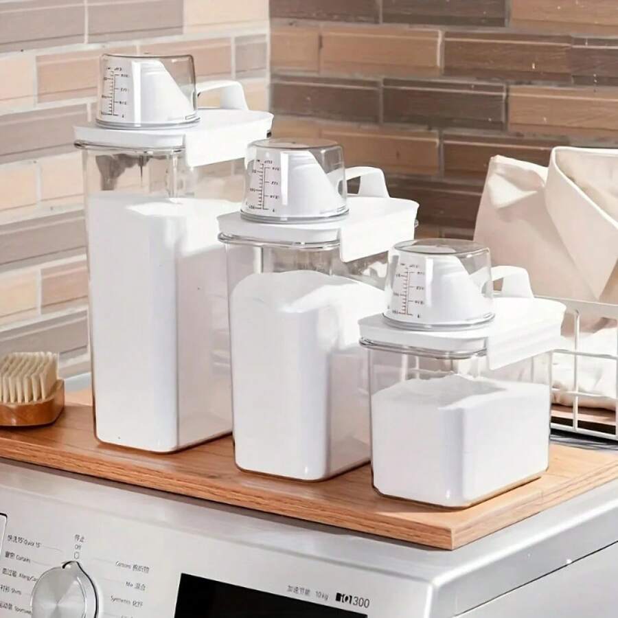 1 caja de almacenamiento de detergente en polvo para PC, caja de almacenamiento de gran capacidad para el hogar, caja de almacenamiento de subembalaje, tanque de almacenamiento de detergente para ropa - Transparente 1800 ml - Ver 1